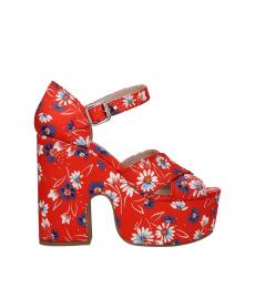 Red Floral Printed Fabric Heels