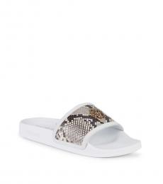 Roberto Cavalli White Snake Print Leather Slides
