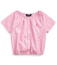 Ralph Lauren Little Girls Pink Mixed-Gingham Top