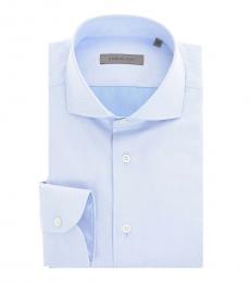 Corneliani Light Blue Pin Check Spread Collar Shirt