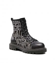 Black Logoed Jacquared Combat Boots