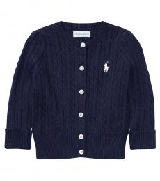 Ralph Lauren Baby Girls Navy Cable-Knit Cardigan