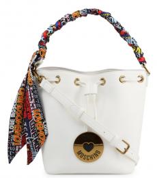 Love Moschino White Graphic Handle Medium Bucket Bag