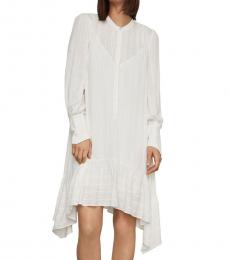 BCBGMaxazria White Asymmetrical Button-Up Midi Dress