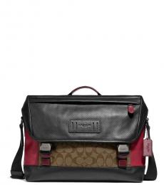 Coach Black Tan Red Double Buckle Large Messenger Bag
