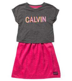 Calvin Klein Girls Dark Grey Logo 2fer Dress
