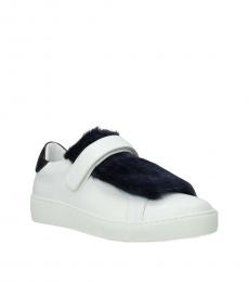 White Blue Fur Sneakers