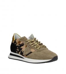 Beige Yellow Leather Sneakers