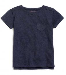 Little Girls Navy Heart Pocket T-Shirt