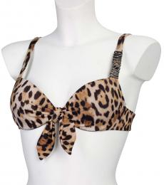 Brown Leopard Print  Logo Bikini Top