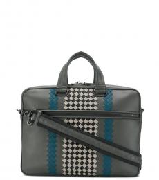 Bottega Veneta Grey Textured Large Briefcase Bag