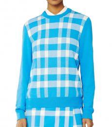 Tory Burch Blue Merino Blanket Plaid Sweater