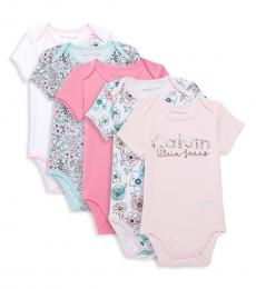 Calvin Klein 5 Piece Logo Bodysuit Set (Baby Girls)