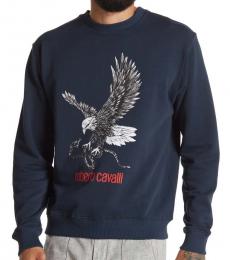 Roberto Cavalli Blue Graphic Crew Neck Sweater