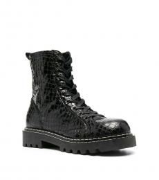 Just Cavalli Black Croc Print Leather Boots