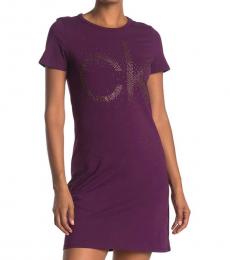 Dark Purple Embellished Logo T-Shirt Dress