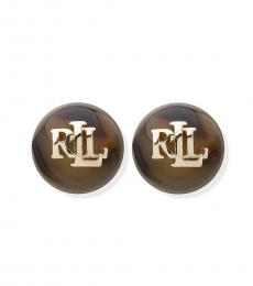 Ralph Lauren Brown Logo Circle Stud Earrings