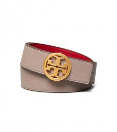 Tory Burch Gray Red Apple Reversible Logo Belt
