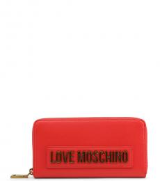 Love Moschino Red Logo Lettering Zip Around Wallet