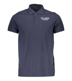 Cavalli Class Navy Blue Solid Hue Slim Fit Polo 