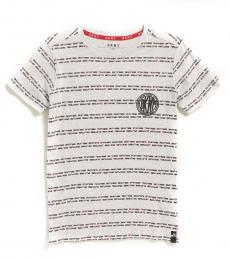 DKNY Boys Light Grey Logo Tape Stripe T-Shirt