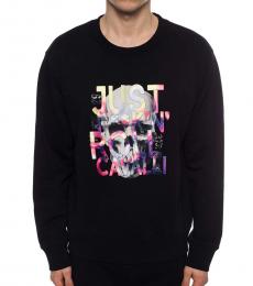 Just Cavalli Black Embroidered Crewneck Sweatshirt