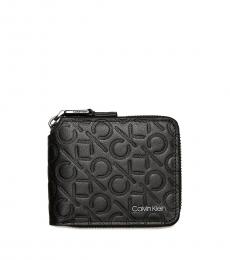 Calvin Klein Black Monogram Logo Compact Zip Wallet