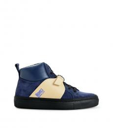 Cavalli Class Blue Suede Leather High Top Sneakers 