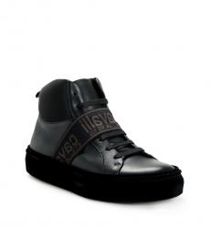 Cavalli Class Black Leather High Top Sneakers 