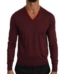 Dolce & Gabbana Cherry Silk V-Neck Crown Sweater