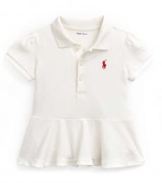 Ralph Lauren Baby Girls White Peplum Pique Polo