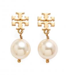 Tory Burch Gold Logo Faux Pearl Earrings