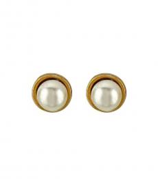 Gold Faux Pearl Stud Earrings