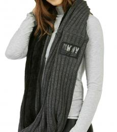 DKNY Grey-Black Fleece Knit Infinity Scarf 