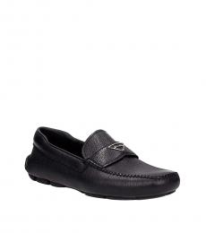 Black Front Logo Leather Loafers