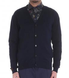 Navy Blue Solid Button Cardigan