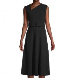 Black Asymmetric Belted Dress
