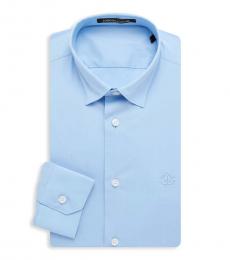 Roberto Cavalli Light Blue Slim-Fit Logo Dress Shirt