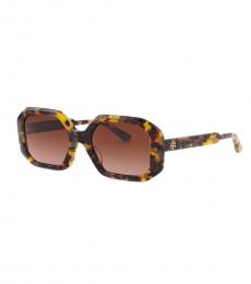 Tory Burch Brown Tortoise Geometric Sunglasses