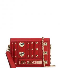 Love Moschino Red Metal Studs Small Crossbody