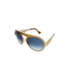 Balenciaga Gold Blonde Havana-Blue Aviator Sunglasses