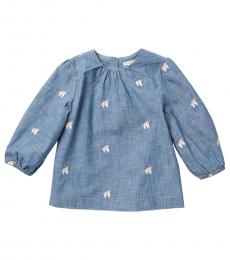 J.Crew Girls Chambray Unicorn Embroidered Top