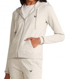 True Religion Heather Oatmeal Full-Zip Fleece Hoodie