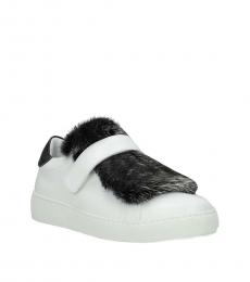 White Black Fur Sneakers
