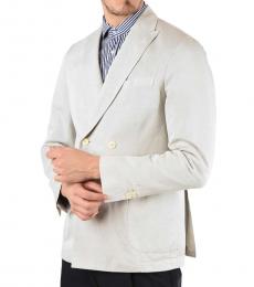 Light Grey Cc Collection Cotton And Flax Sw-Finito Side Vents Peak Lapel Double-Breasted Blazer Drop 8R