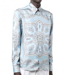 Light Blue Silk Paisley-Print Silk Shirt