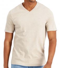 Beige Solid V-Neck T-Shirt