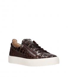 Giuseppe Zanotti Brown Leather Round Toe Sneakers