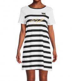 Karl Lagerfeld BlackWhite Striped Logo T-Shirt Dress