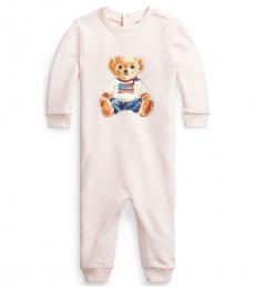 Ralph Lauren Baby Girls Delicate Pink Flag Bear Coverall